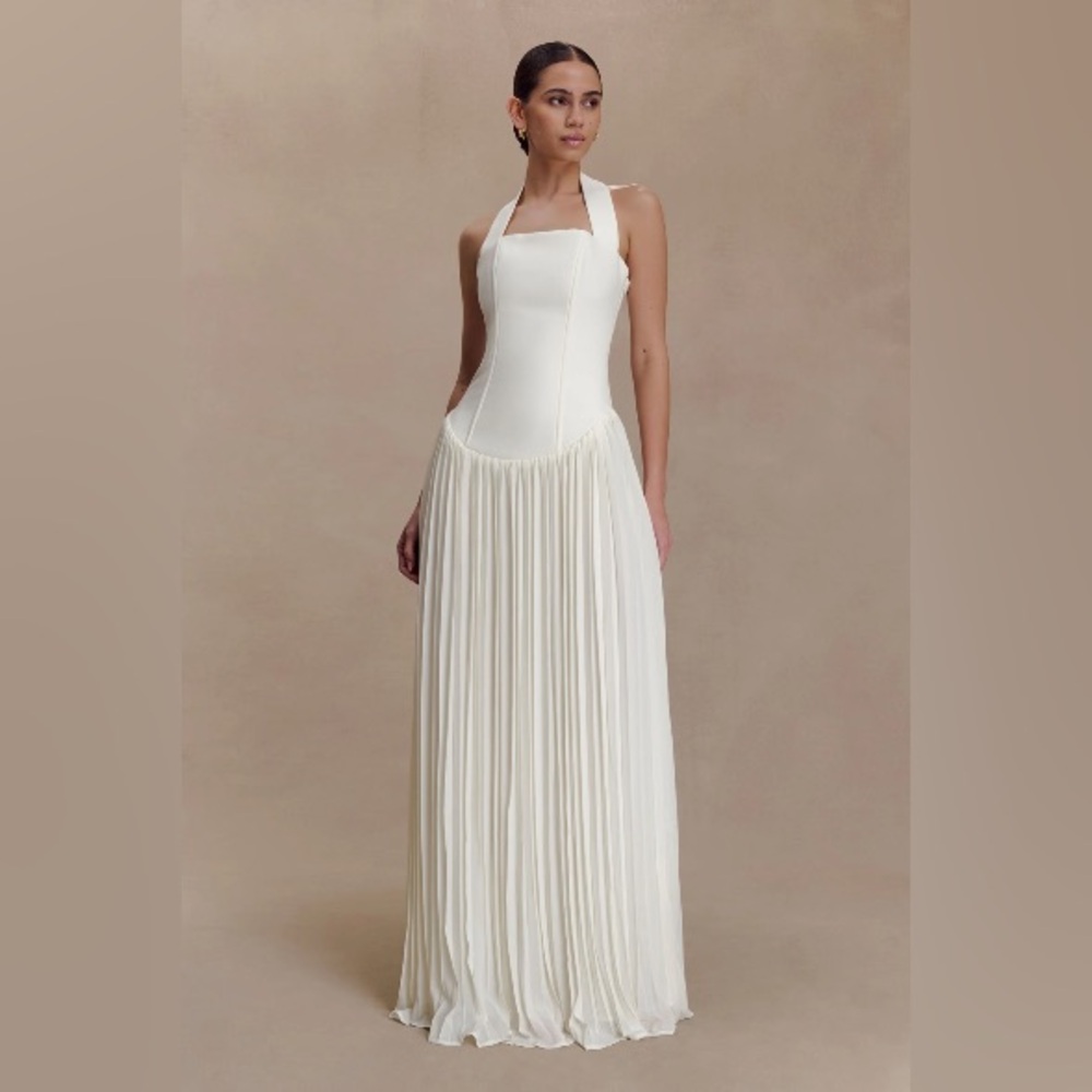 Meshki Stacie Pleated Halter Maxi Dress - Ivory - Picture 2 of 14
